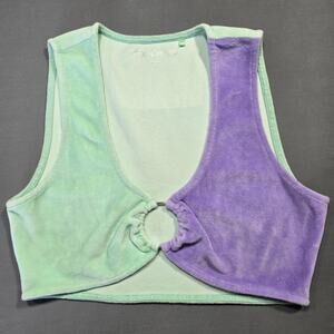 Juicy Couture Green Purple Velvety Crop Top Deep V-Neck Keyhole Y2k Women Size M